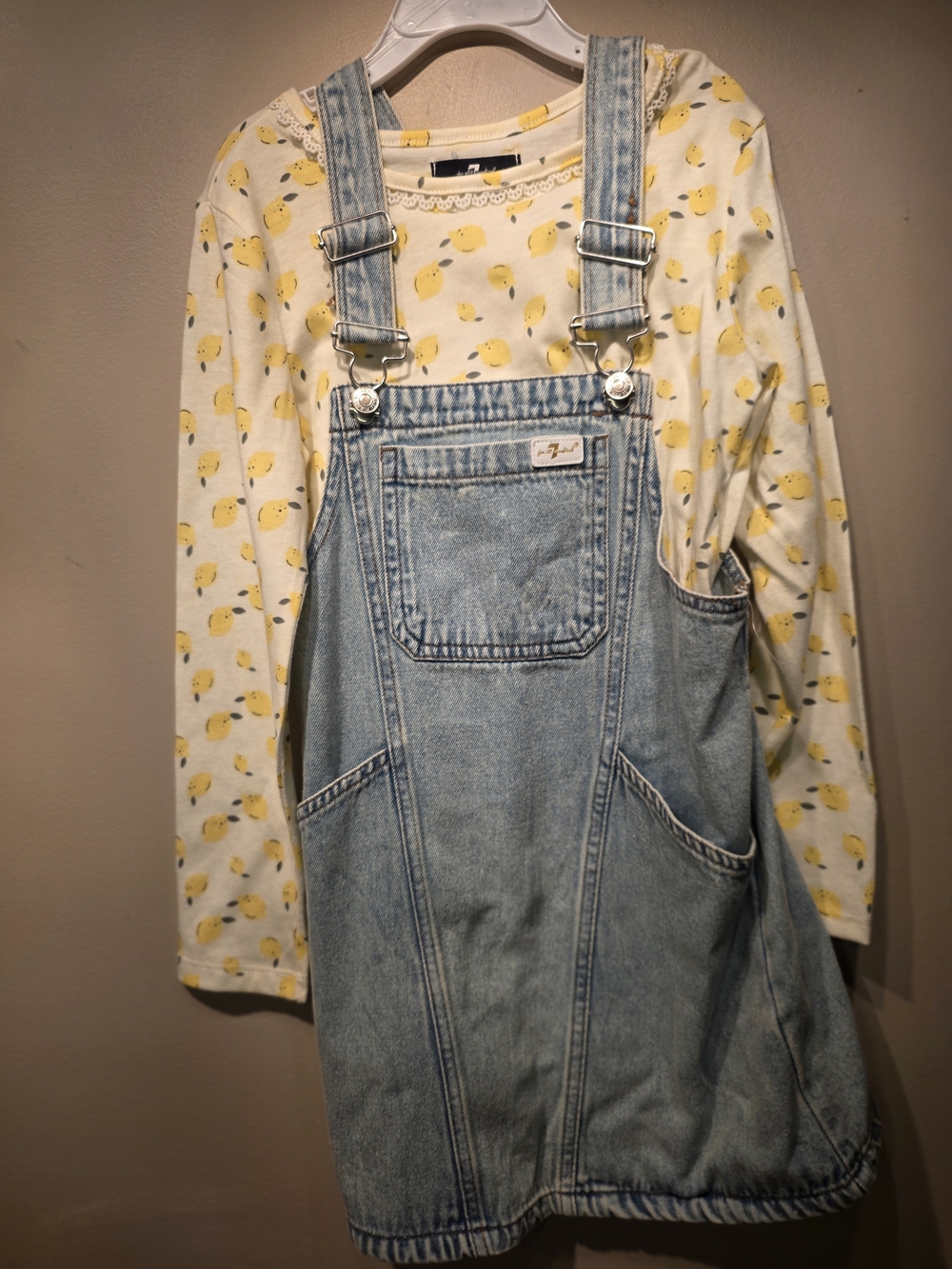 Denim Pinafore Dress with Lemon Print Top - Kids Casual Size 6